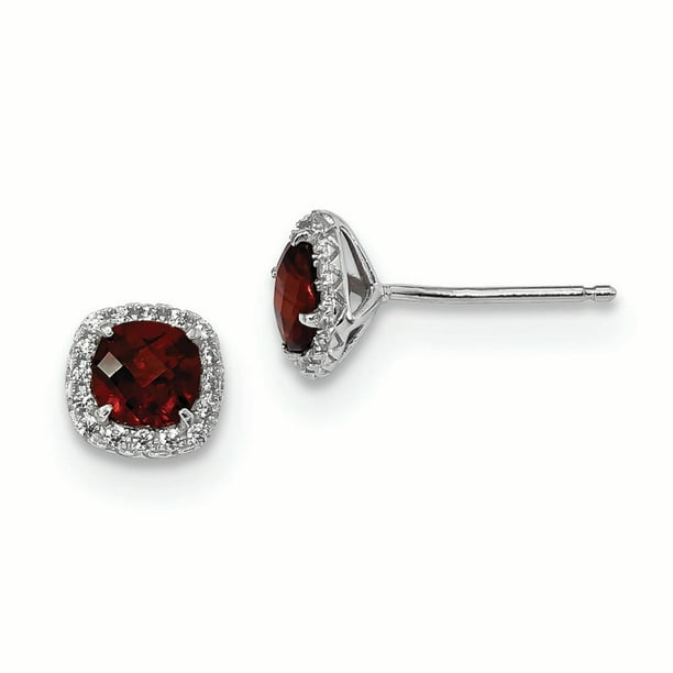 Details about   Sterling Silver Garnet/Created White Sapphire Post Stud Earrings 6.5 x 7 MM